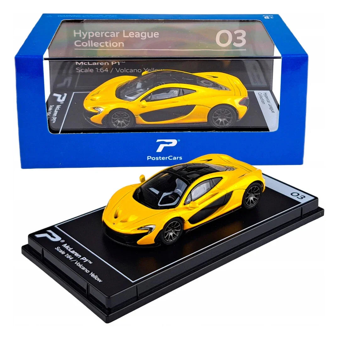 PosterCars H03 – McLaren P1 with Acrylic Box (Volcano Yellow) 1:64 Diecast Car Model - Jaiman Toys