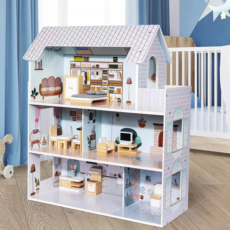 Breatoi Wooden Dollhouse Play Villa – Multi-Level Doll House with Furniture for Kids - Jaiman Toys