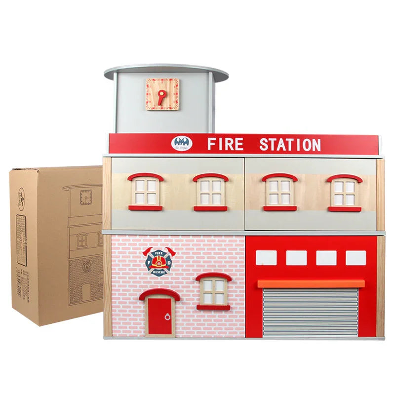 Breatoi Deluxe Wooden Fire Station Pretend Playset with Fire Truck & Accessories ,Age 3 Yrs+ - Jaiman Toys