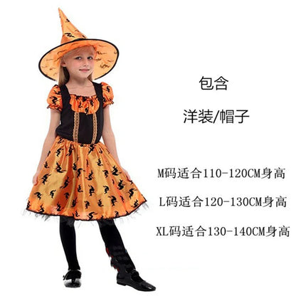 Girls’ Halloween Princess Gown Dress With Hat – Pretty Flower Costume for Kids