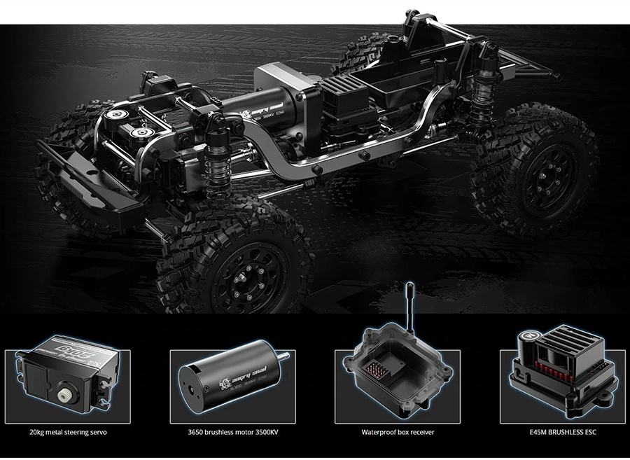 MJX Hyper Go H12Y Brushless 1:12 4WD RC Crawler Truck | LED Lights | 2.4GHz RTR Off-Road Vehicle (Grey)