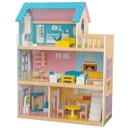 MDF 3-Floor Wooden Doll House Baby – Pretend Play Furniture Set for Kids, Educational Role Play Toy