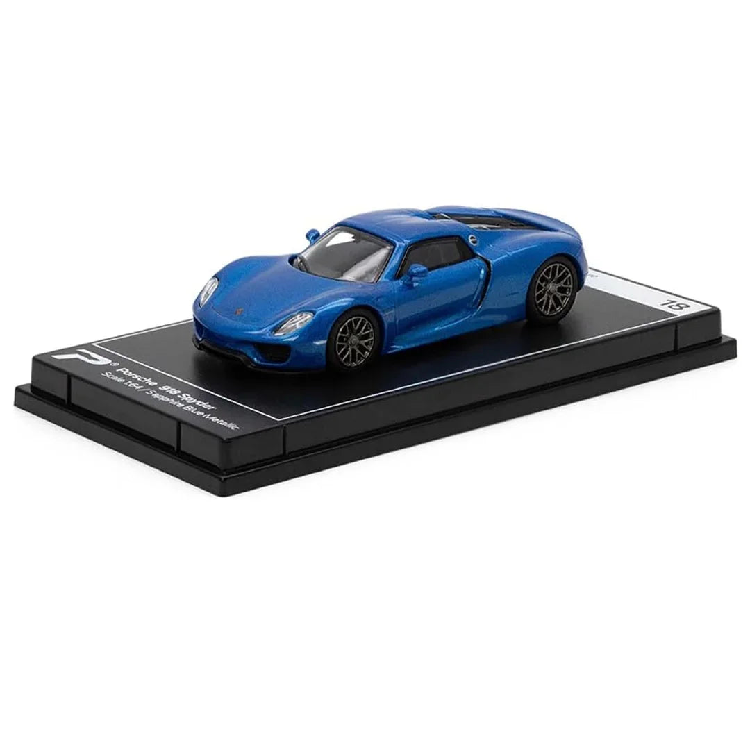 PosterCars 1:64 Porsche 918 Spyder – Sapphire Blue Metallic | Hypercar League Diecast Model for Collectors - Blister Pack - Jaiman Toys