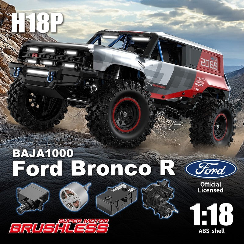 MJX R/C Hyper Go H18P Ford Bronco R 1:18 Scale Super Motor Brushless RC Off-Road Truck | High Performance 4WD Remote Control Rock Crawler Racing Car with Rugged Off-Road Tyres | Ford Bronco R Licensed RC Model for Adults & Hobby Enthusiasts
