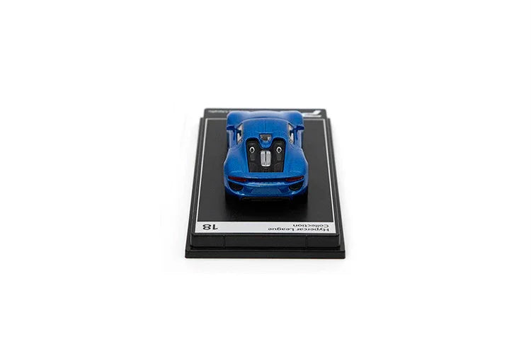 PosterCars 1:64 Porsche 918 Spyder – Sapphire Blue Metallic – Acrylic Box | #H18 - Jaiman Toys