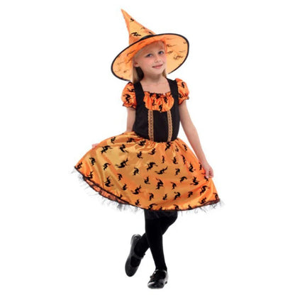 Girls’ Halloween Princess Gown Dress With Hat – Pretty Flower Costume for Kids