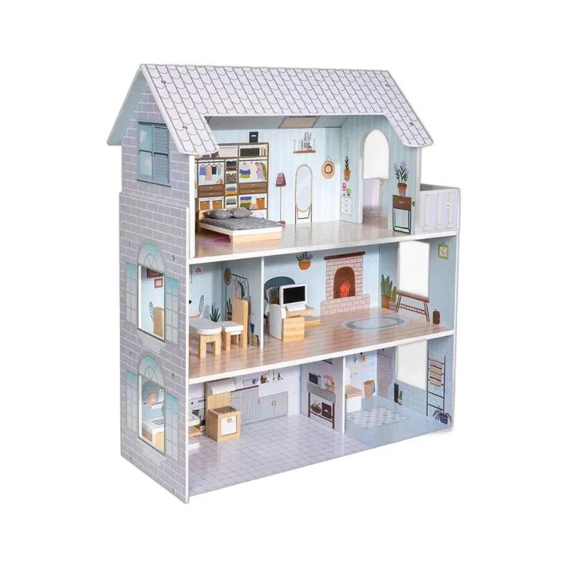 Breatoi Wooden Dollhouse Play Villa – Multi-Level Doll House with Furniture for Kids - Jaiman Toys