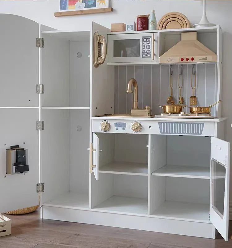 Light-Up Wooden Play Kitchen Set for Kids Pretend Food & Water Play