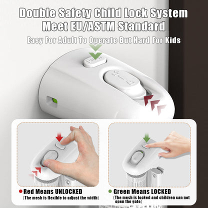 SG0021 Baby Safety Gate ,Extra Tall Retractable Stair Gate  Folding Baby & Pet Gate   | Adjustable Lower Bracket | Extra Height Protection