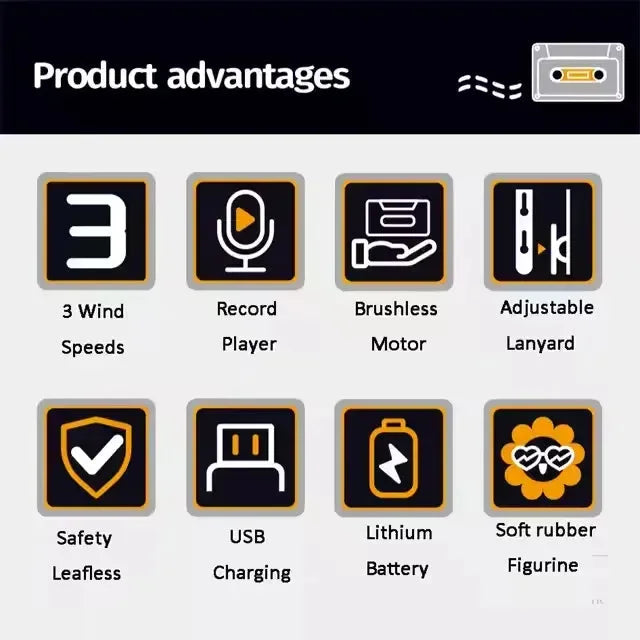 HipHop Tape Fan – Portable Cassette Style Mini Fan with Hand Crank | Retro Music Festival Design Desk Fan (Pack of 1)