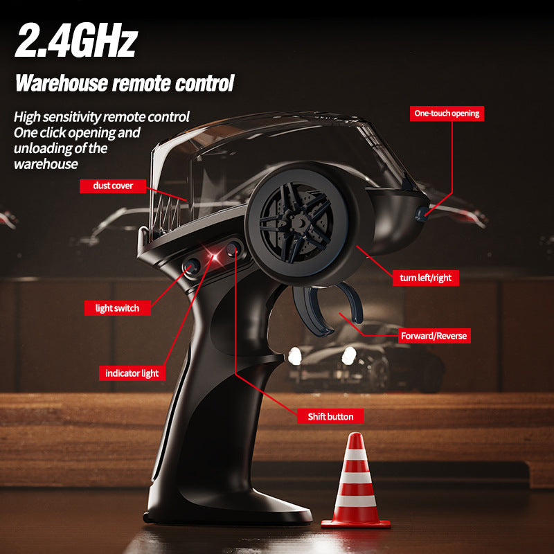 1:64 Scale 2.4GHz 4WD Drift RC Car with LED Lights | Mini High-Speed Racing Remote Control Car (Black)