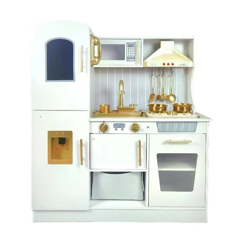 Light-Up Wooden Play Kitchen Set for Kids Pretend Food & Water Play