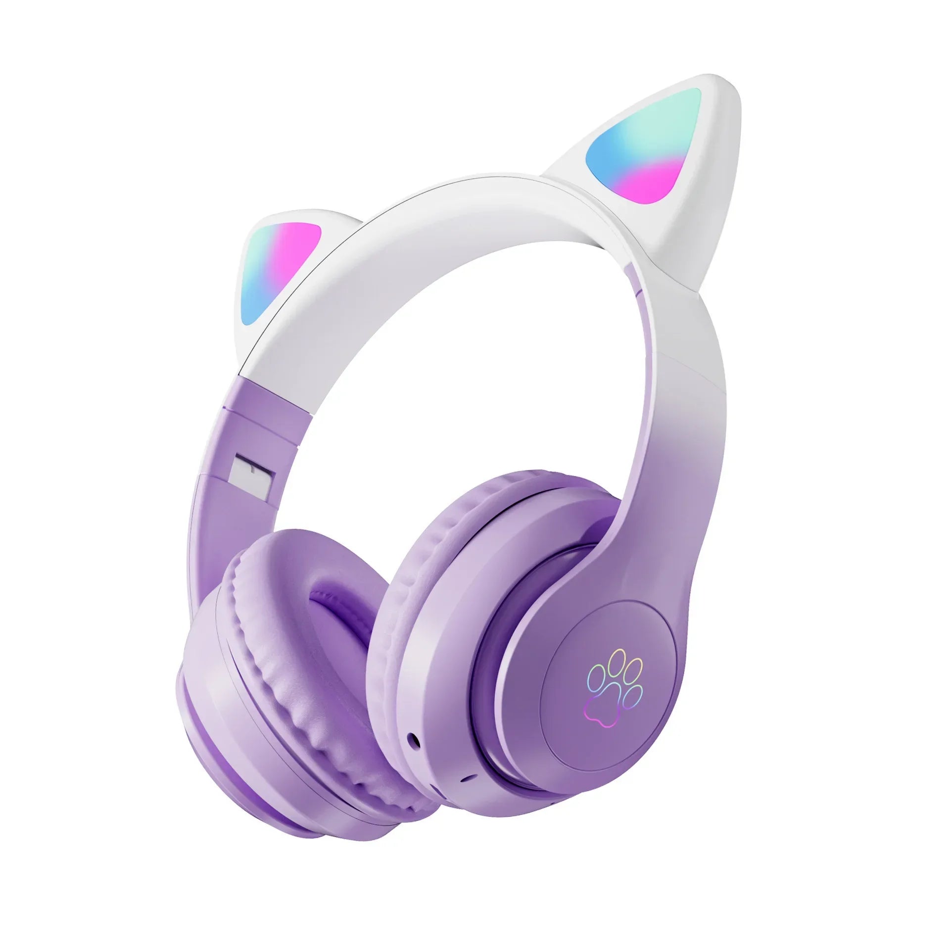 CAT STN-28 Pro Wireless Ear Headphones – Bluetooth 5.3 HiFi Stereo Headset with LED RGB Lights & Mic (Purple) - Jaiman Toys