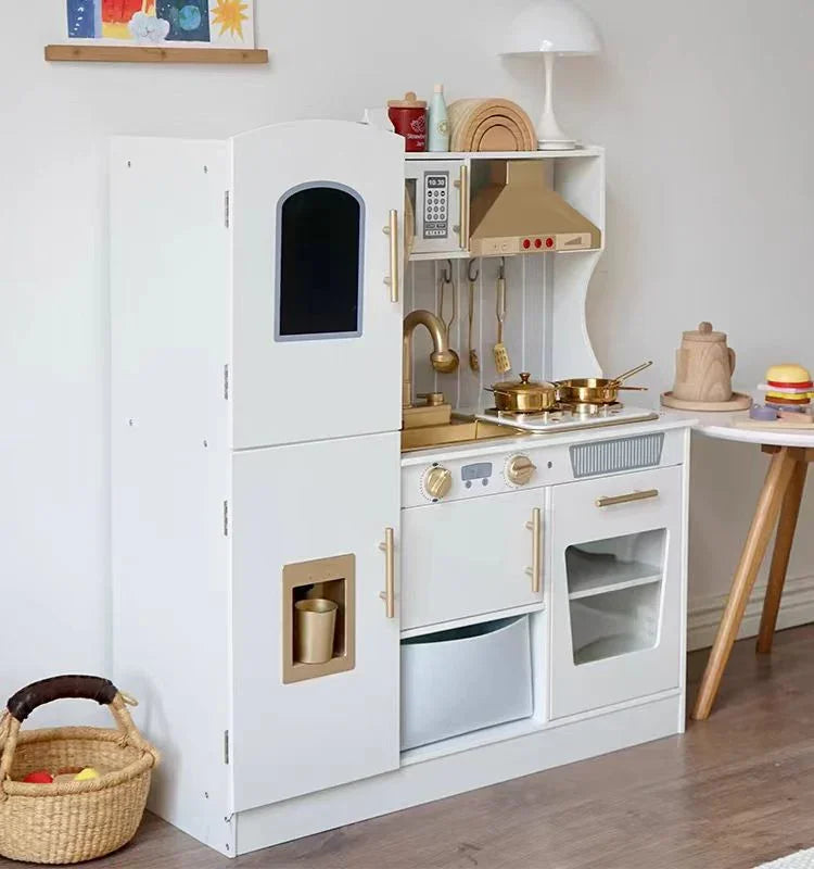 Light-Up Wooden Play Kitchen Set for Kids Pretend Food & Water Play