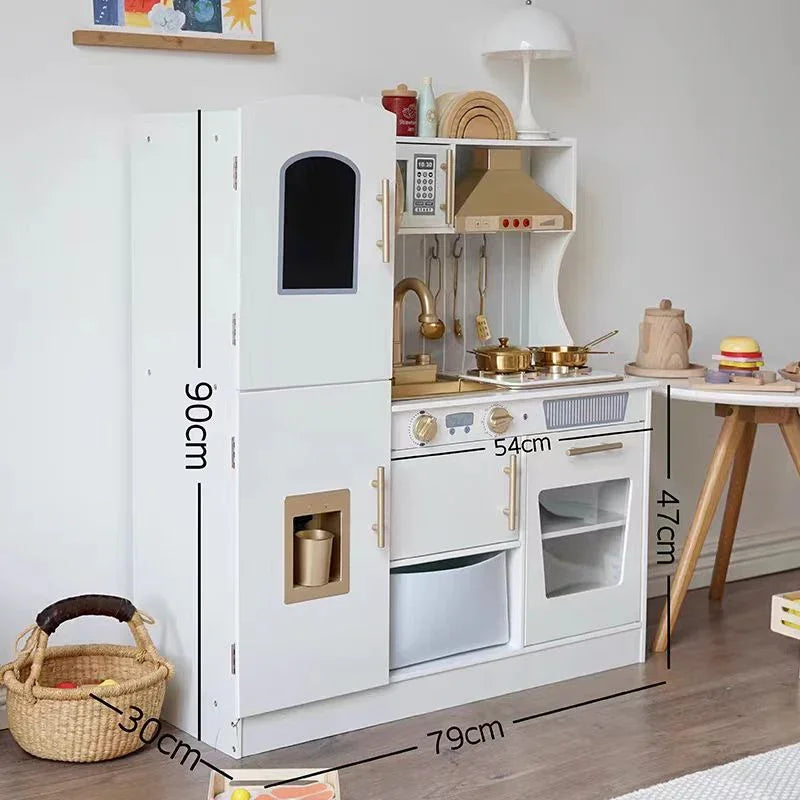 Light-Up Wooden Play Kitchen Set for Kids Pretend Food & Water Play