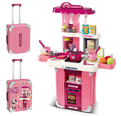 Portable Kids Kitchen Play Set with Suitcase – Pretend Cooking Toy Set with Utensils, Food Accessories & Storage Case for Children 3+