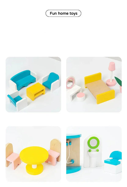 MDF 3-Floor Wooden Doll House Baby – Pretend Play Furniture Set for Kids, Educational Role Play Toy