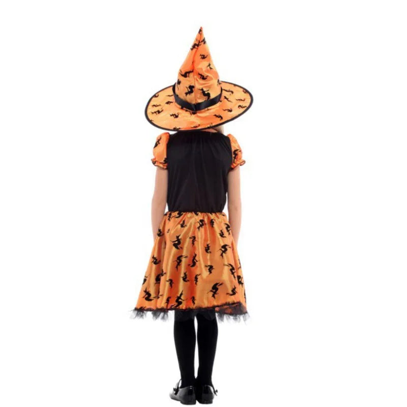 Girls’ Halloween Princess Gown Dress With Hat – Pretty Flower Costume for Kids