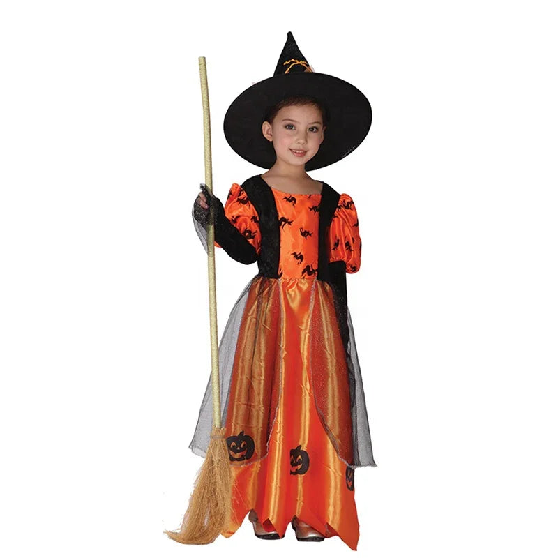 Girls’ Pumpkin Halloween Costume With Hat – Fantasy Dress for Party & Cosplay