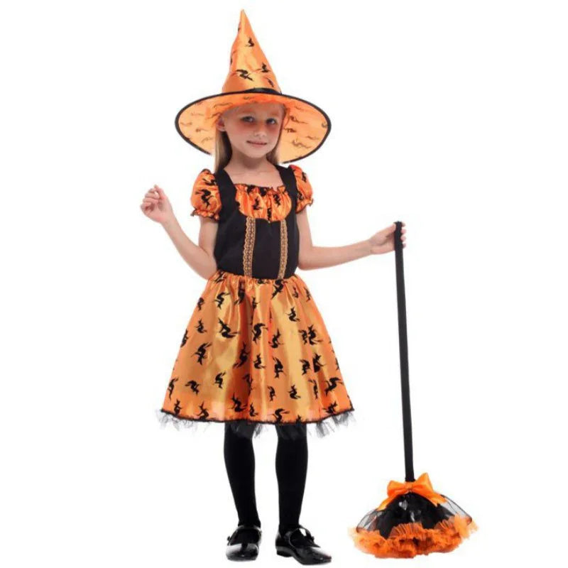 Girls’ Halloween Princess Gown Dress With Hat – Pretty Flower Costume for Kids