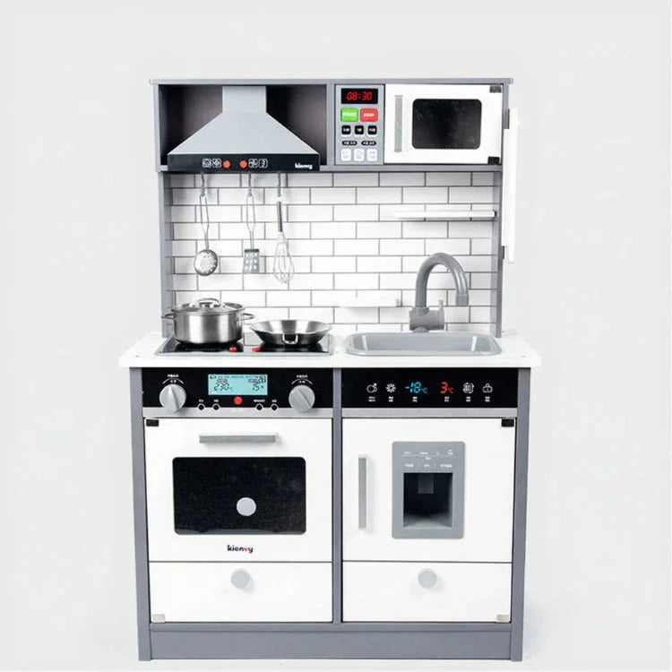 Wooden Kids Kitchen Playset with Light & Sound | Pretend Play Cooking Set With Range Hood, Microwave & Sink | Role Play Toy for Children