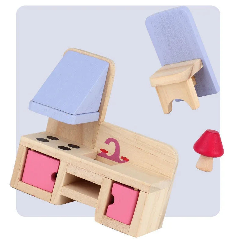 DIY Wooden Doll House Mini Model Pretend Play Furniture Set – 3D Fashion Style Educational Toy