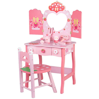 Pretend Role Play Drawing Makeup Game Toy Wooden Pink Princess Dressing Table Toy