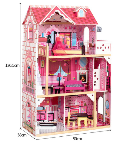 Pink Villa Doll House Toys Diy Castle Family Birthday Gift Deluxe Doll House Set-For Kids