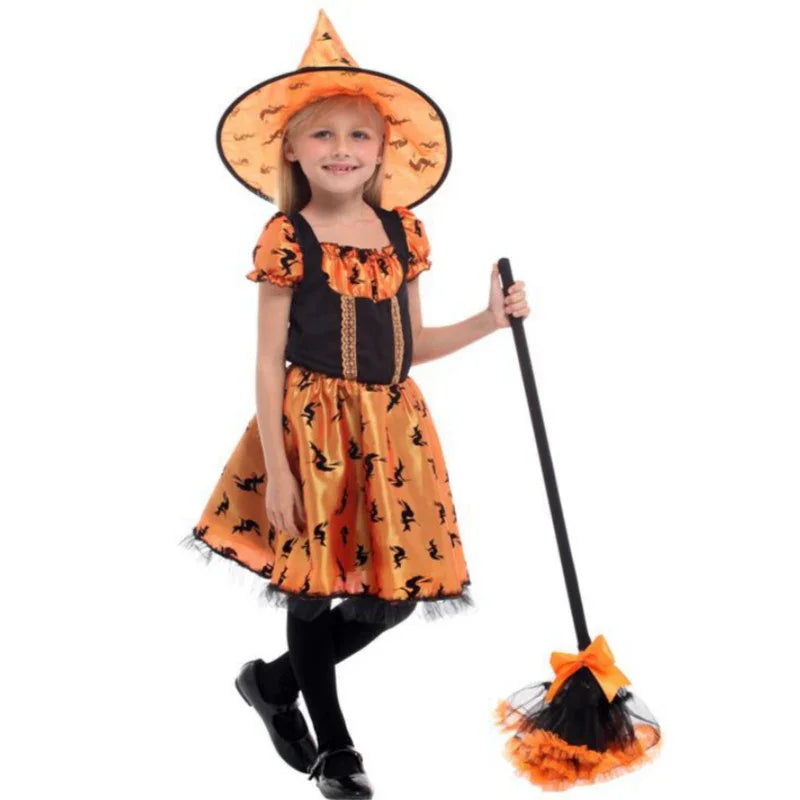 Girls’ Halloween Princess Gown Dress With Hat – Pretty Flower Costume for Kids