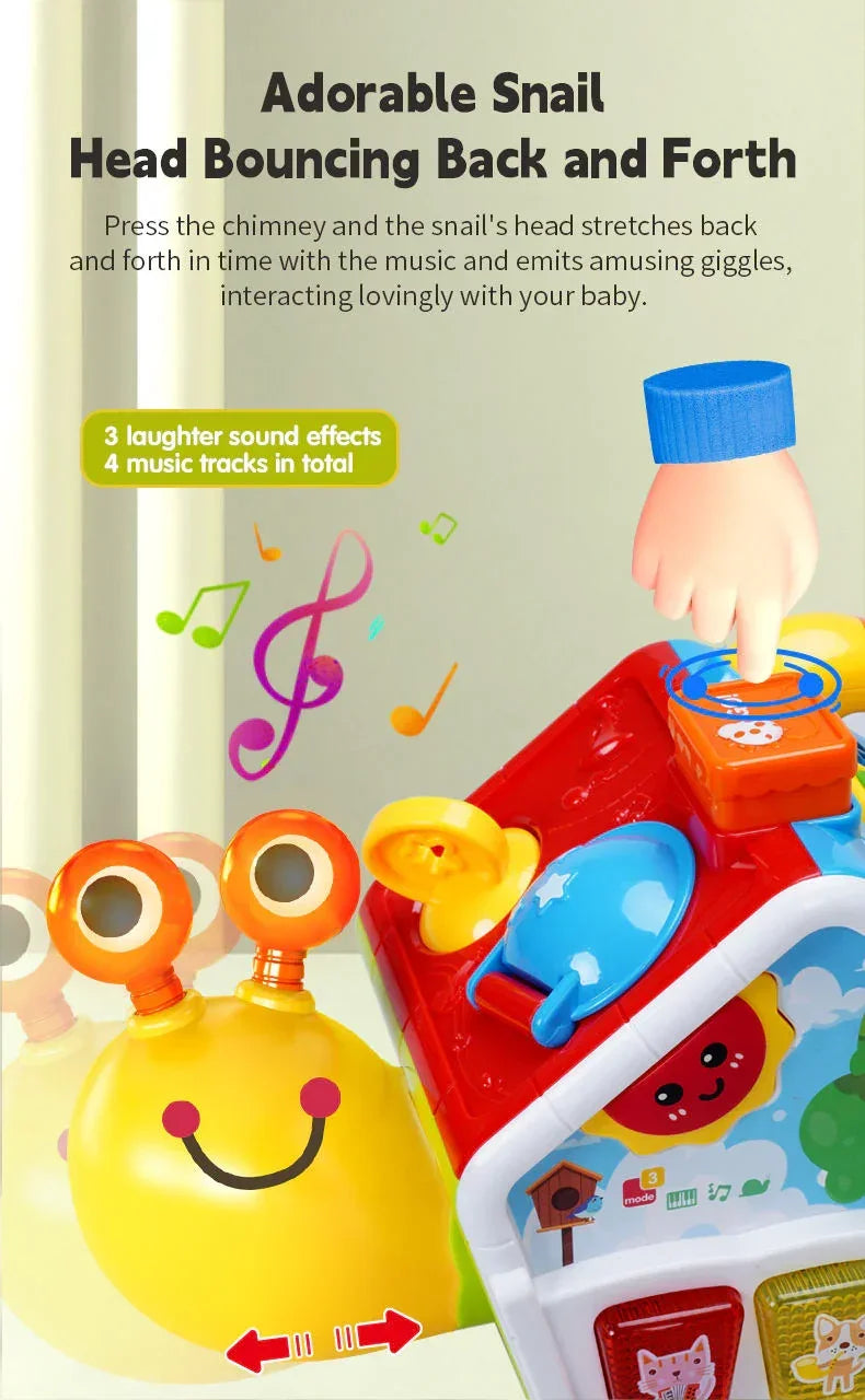 FiveStar Multi-Function Funny Snail Montessori Baby Sensory Activity Cube with Music & Shape Sorter Toy for Kids