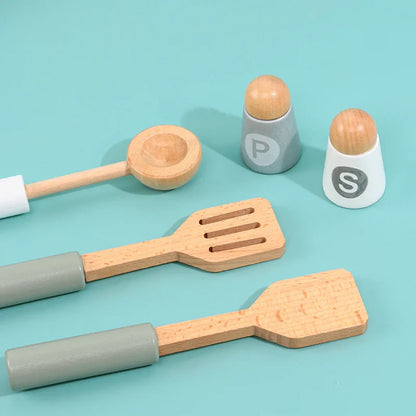 White Wooden Simulation DIY Kitchen Play Toys Pretend Cooking Role Play Dessert Toy for Kid
