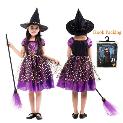 Kids & Adults Halloween Witch, Vampire & Pumpkin Costume with Hat – Party & Carnival Dress
