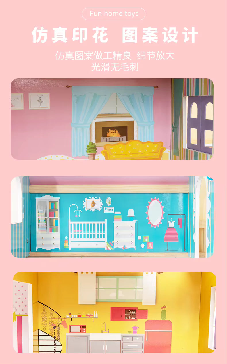 MDF 3-Floor Wooden Doll House Baby – Pretend Play Furniture Set for Kids, Educational Role Play Toy