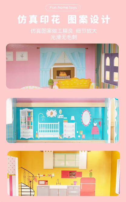 MDF 3-Floor Wooden Doll House Baby – Pretend Play Furniture Set for Kids, Educational Role Play Toy