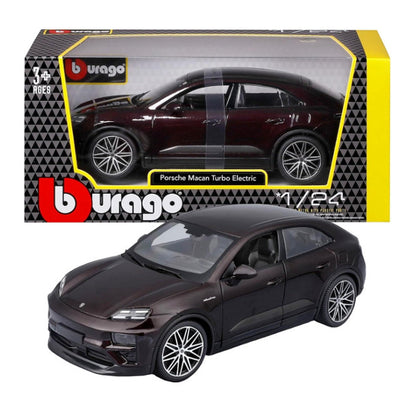 Bburago 1:24 Black Porsche Macan Turbo Electric Die-Cast Metal Scale Model Car | Detailed Collectible Luxury Electric SUV Model for Porsche Fans & Car Collectors