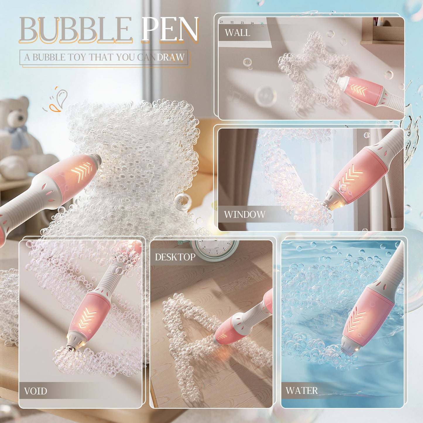 Magic Bubble Pen Rechargeable Bubble Maker Toy for Kids with LED Light, Bubble Solution, Battery & USB Charging Cable – 47 cm, Pack of 1