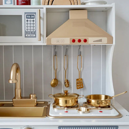 Light-Up Wooden Play Kitchen Set for Kids Pretend Food & Water Play