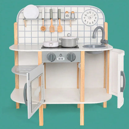 White Wooden Simulation DIY Kitchen Play Toys Pretend Cooking Role Play Dessert Toy for Kid