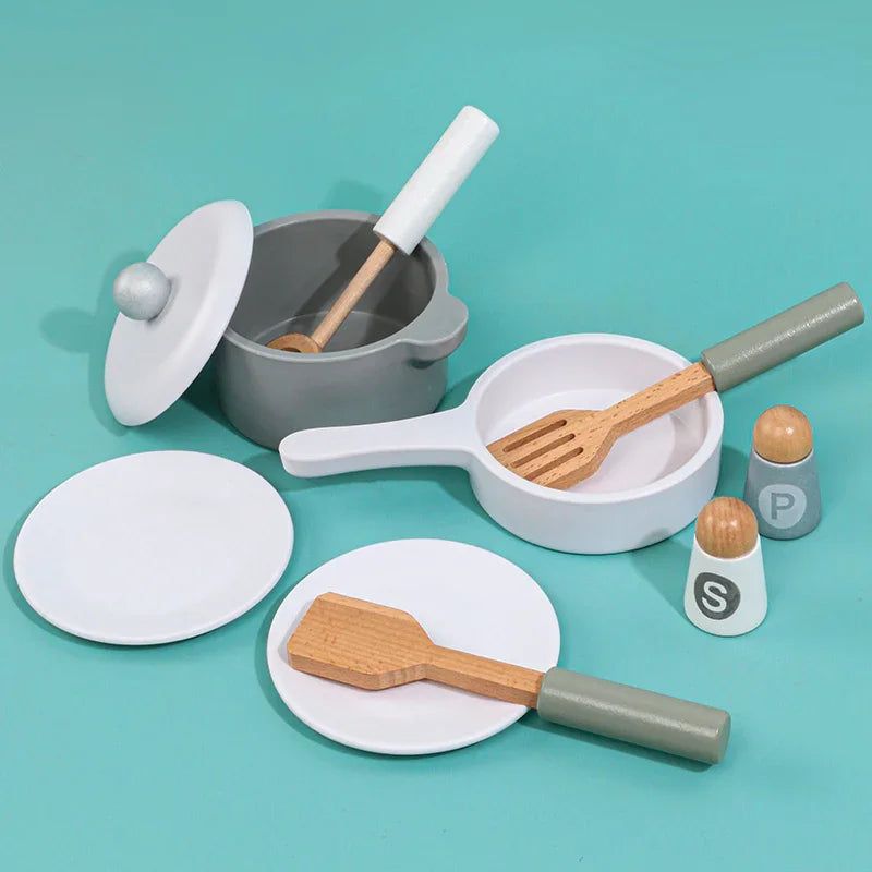 White Wooden Simulation DIY Kitchen Play Toys Pretend Cooking Role Play Dessert Toy for Kid