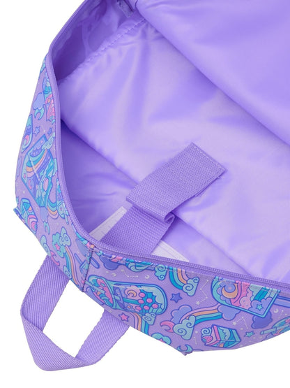 Smiggle 16 Inch Kids Backpack – Purple Pastel Sweet Treat Print School Bag with Shimmer Front, Bottle Holders & Adjustable Straps