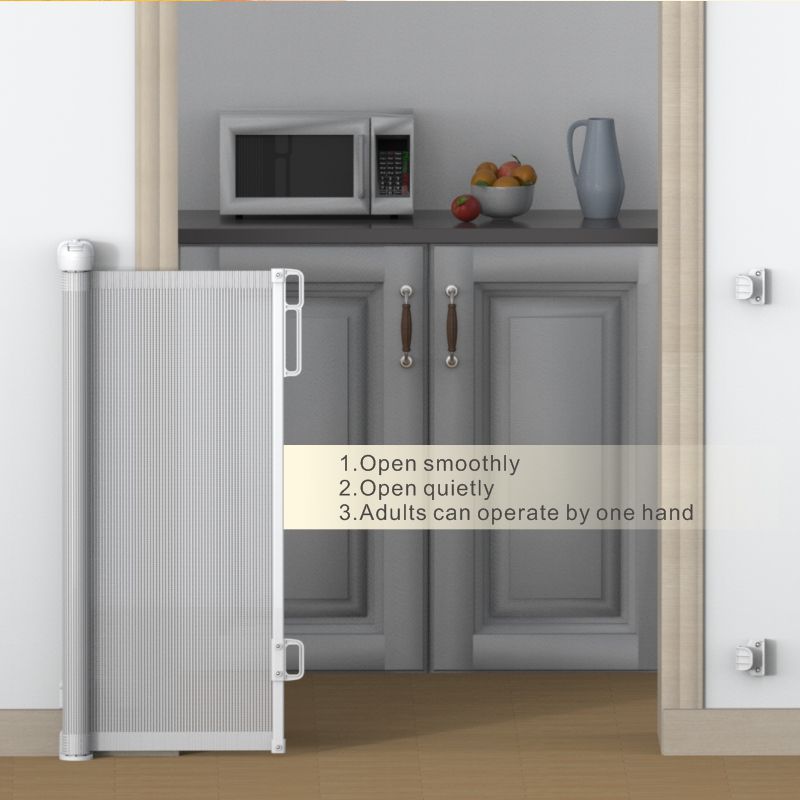 SG018 Baby Safety Gate- Retractable Extra Large PVC Mesh Safety Gate – Child & Pet Safety Barrier for Doorways, Hallways & Stairs