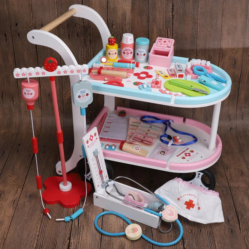Little Medics Wooden Doctor Play Kit – Pretend Medical Trolley Set for Kids , with Stethoscope 3+ - Jaiman Toys