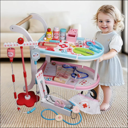 Little Medics Wooden Doctor Play Kit – Pretend Medical Trolley Set for Kids , with Stethoscope 3+ - Jaiman Toys