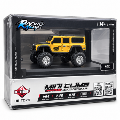 HB Toys Racing Rally R/C Mini Climb 1:64 Scale Off-Road Remote Control Car – 2.4GHz RC, RTR Alloy Body Mini Rock Crawler with App Control