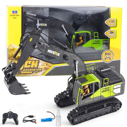 Huina 1661 1:18 Die-Cast Metal RC Excavator | 13-Channel Remote Control Construction Vehicle with LED Lights, Rechargeable Battery & 2.4GHz Radio System (Copy)