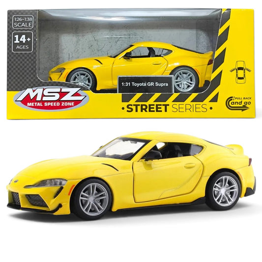 MSZ 1:31 Toyota GR Supra Yellow Die-Cast Model Car with Pull-Back Action & Openable Doors