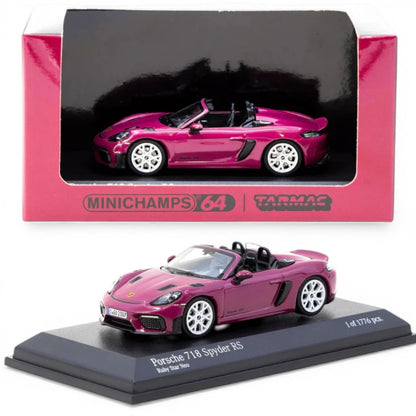 Minichamps x Tarmac Works COLLAB64 1:64 Porsche 718 Spyder RS Set – Ruby Star Neo & Yellow Diecast Model Cars (2 Variants)
