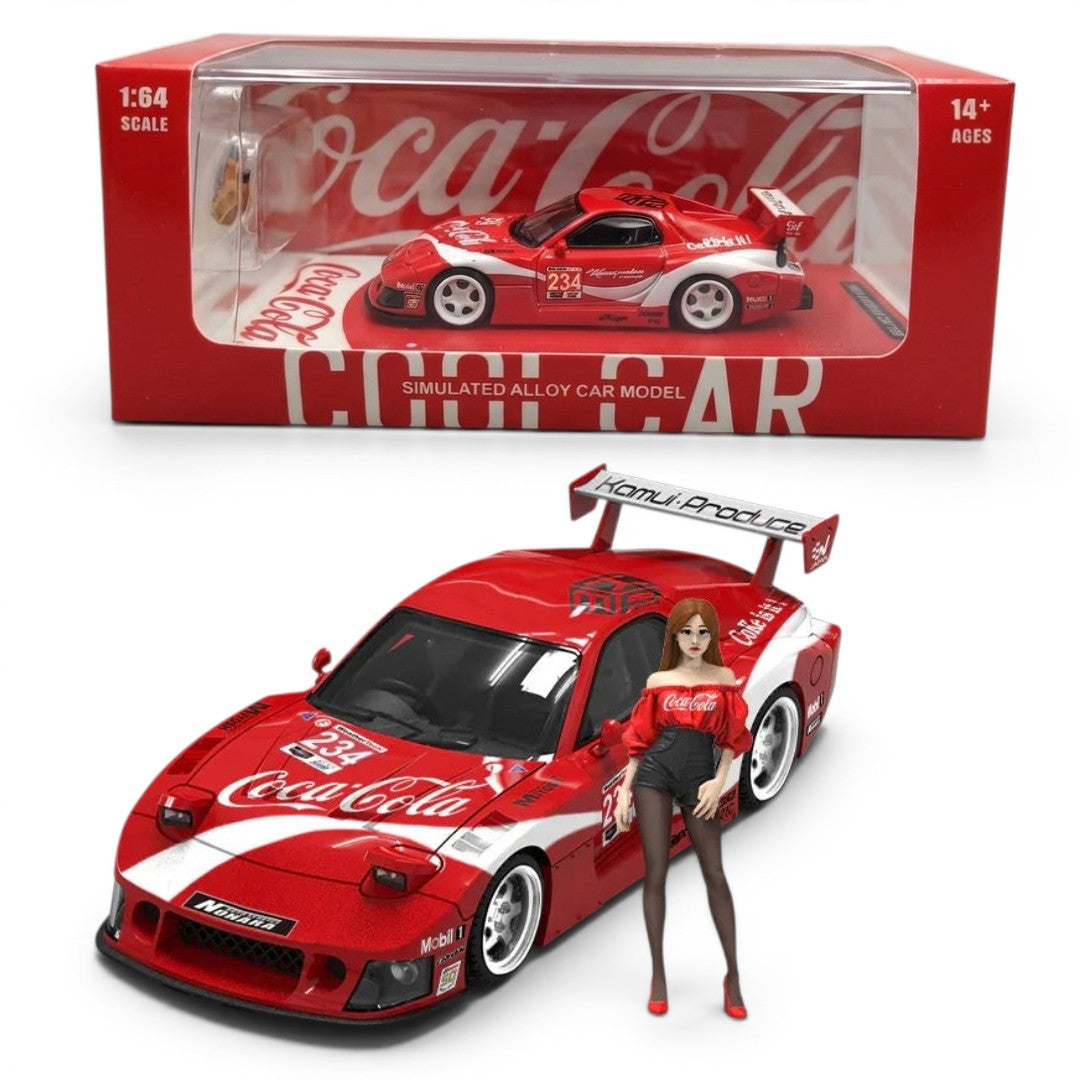 Cool Car 1:64 Mazda RX-7 Red Coca-Cola Limited Figure Edition Diecast Model Car – Limited Edition