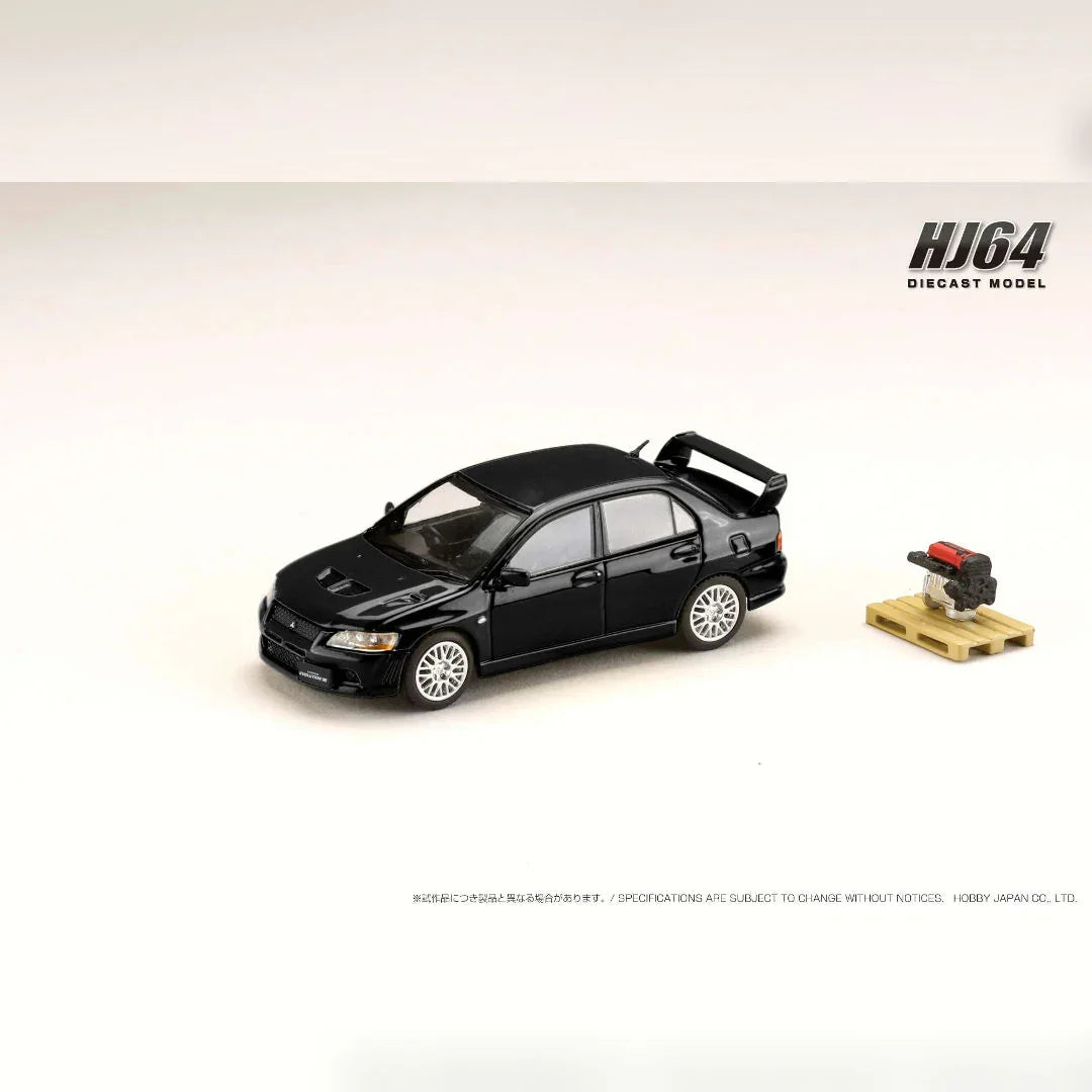 1:64 Hobby Japan HJ641054BK MITSUBISHI LANCER GSR EVOLUTION 7 With Engine Display Model BLACK PEARL - Jaiman Toys