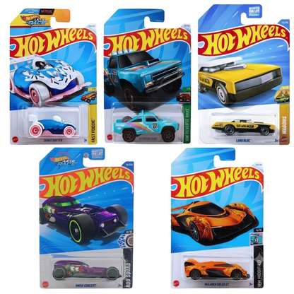 Hot Wheels 1:64 Scale 5-Car Die-Cast Set | Rod Squad HW50 Concept, McLaren Solus GT, Long Bloc JJJ71, ’87 Dodge D100 & Donut Drifter